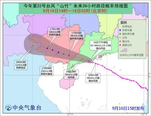 2018年22号台风山竹登陆时间地点几级 最大风力14级