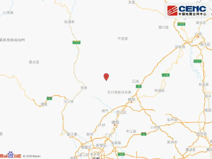 2020年10月22日四川绵阳北川地震最新消息今天：震中位置