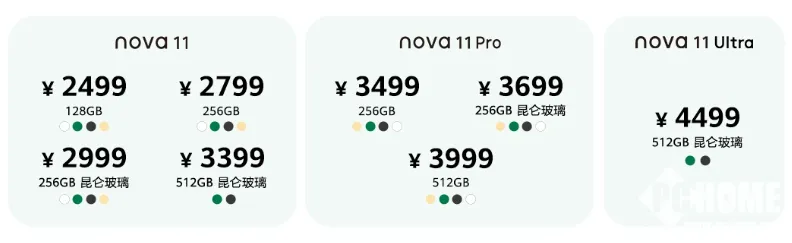 华为nova11/11pro/11ultra价格参数配置公布：2499元起