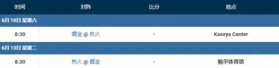 nba总决赛赛程表2023直播时间表  掘金vs热火赛程表