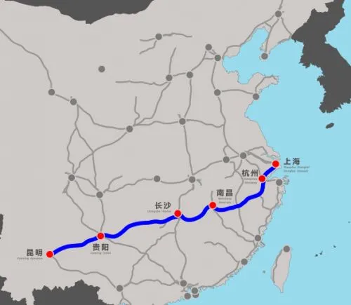 沪昆高铁最新线路图及通车时间表：南昌至杭州段2014年通车