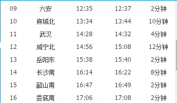 G285高铁列车时刻表2