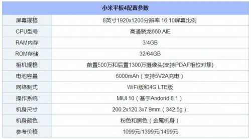 小米平板4上市时间什么时候 参数配置、官网价格多少钱介绍