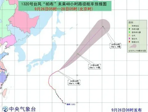 台风帕布路径图：第20号帕布台风最新走势动向实时更新